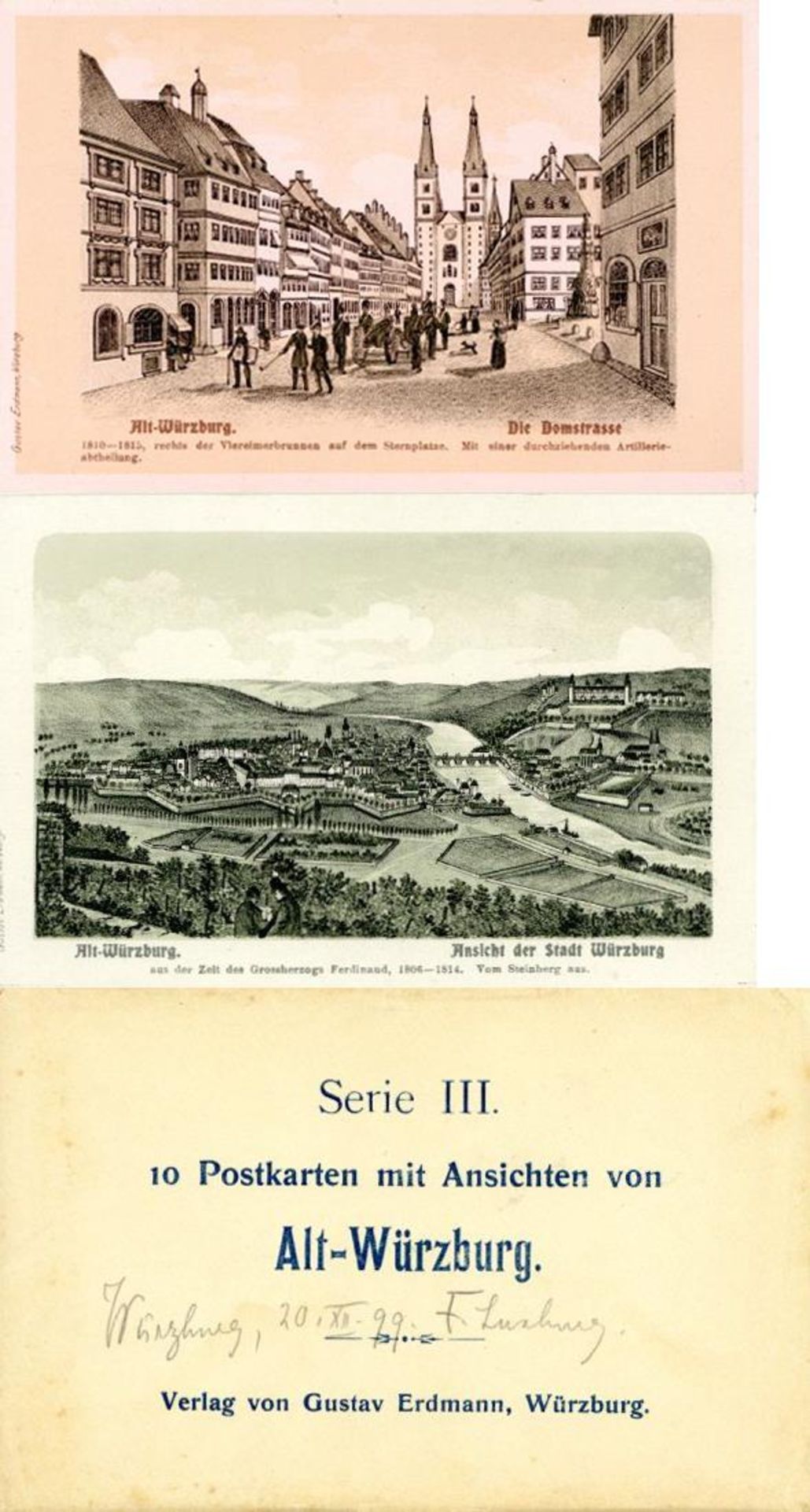 Würzburg (8700) Lot mit 10 Ansichtskarten und orign. Umschlag Verlag Gustav Erdmann I-IIDieses Los