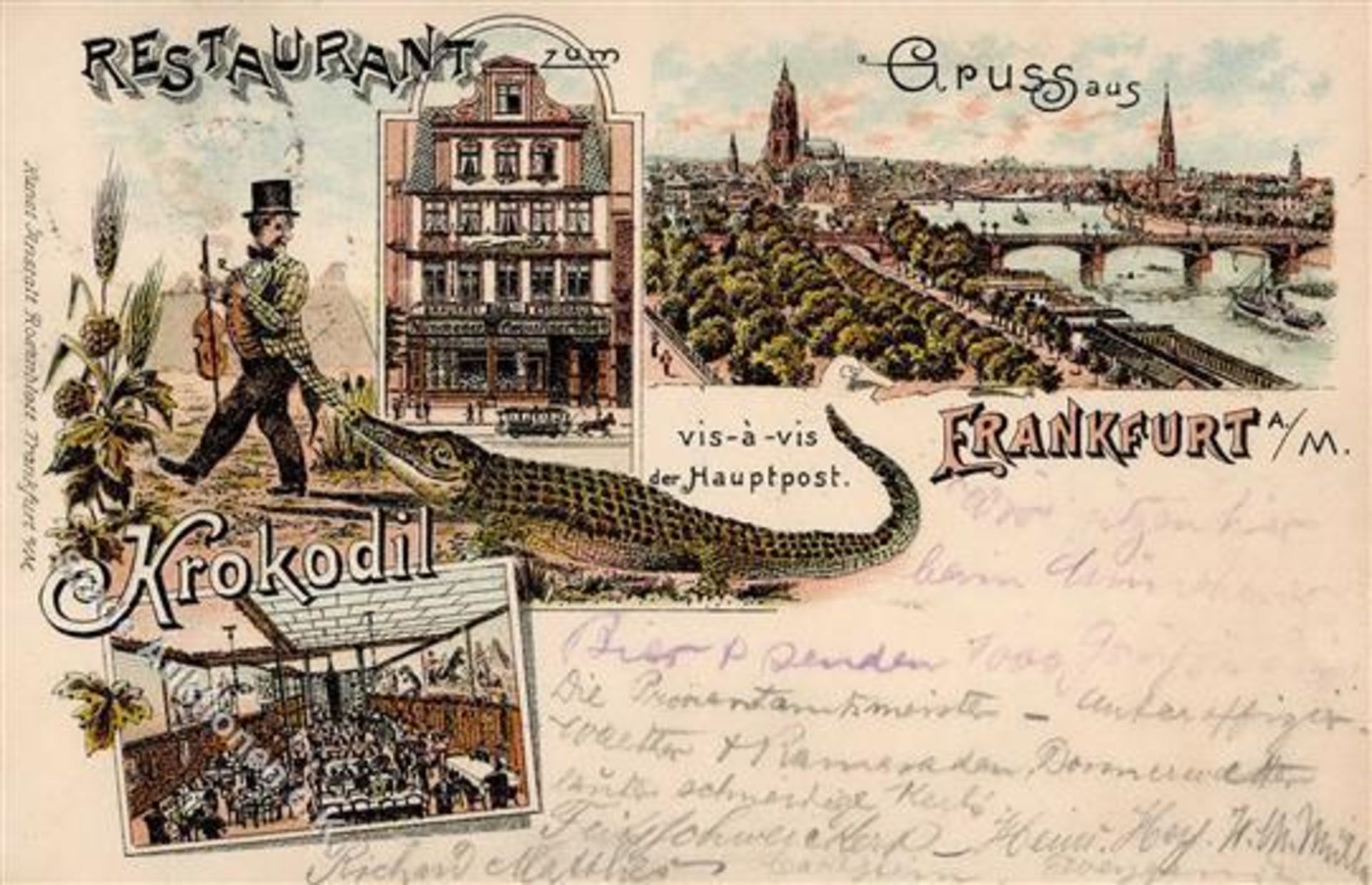 Frankfurt (6000) Gasthaus zum Krokodil Pferdestraßenbahn Vorläufer 1895 I-Dieses Los wird in einer