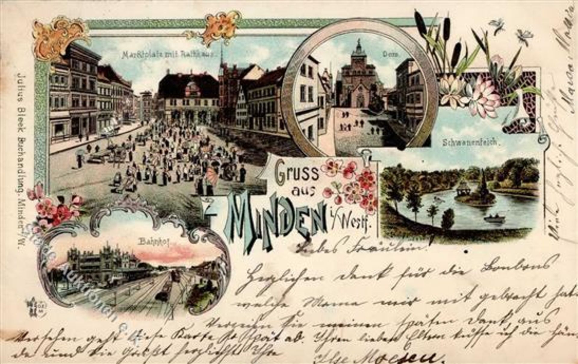 Minden (4950) Rathaus Bahnhof Eisenbahn Dom Lithographie 1898 I-IIDieses Los wird in einer online-