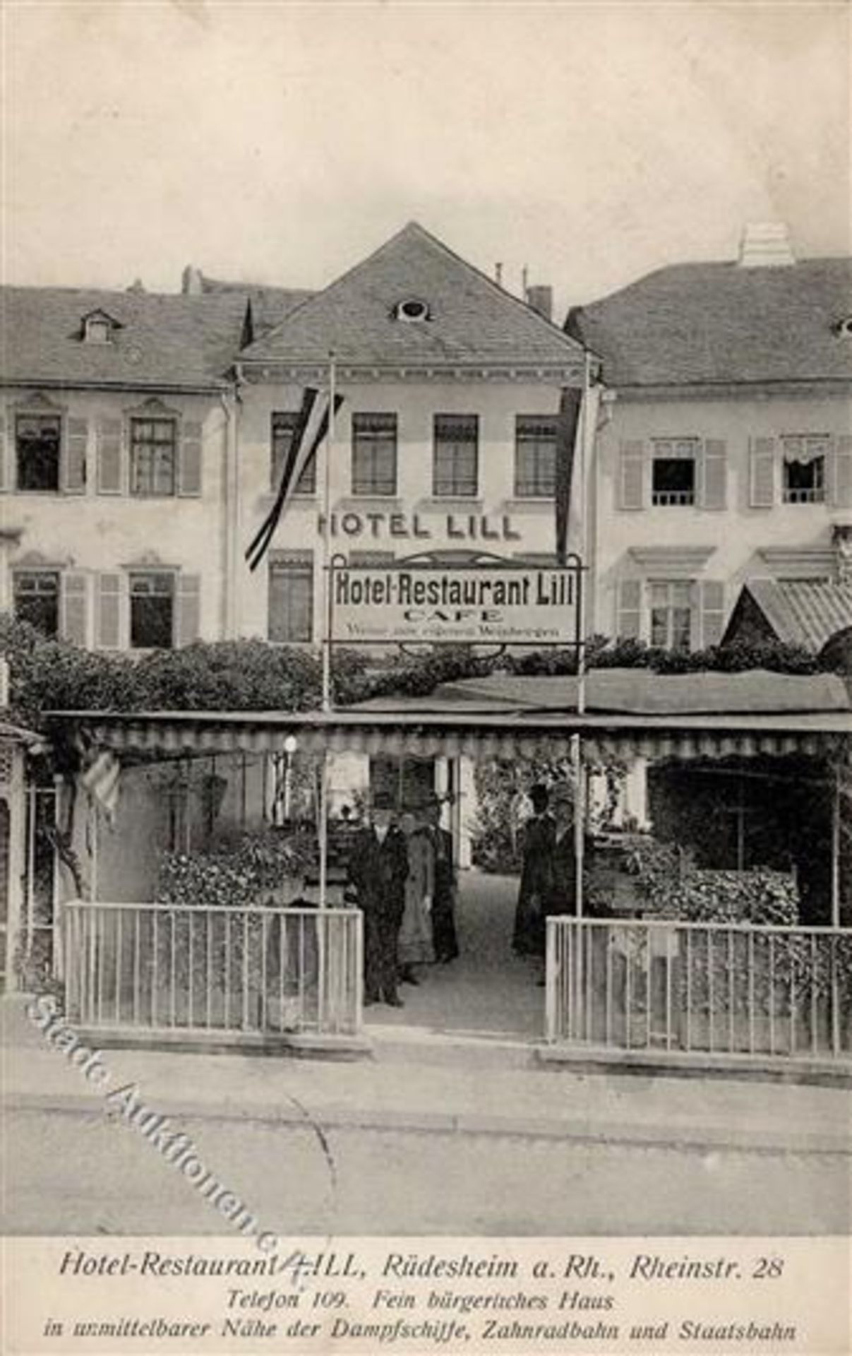 Rüdesheim (6220) Hotel-Gasthaus Lill Rheinstrasse 28 1914 I-II (Ecken abgestossen)Dieses Los wird in