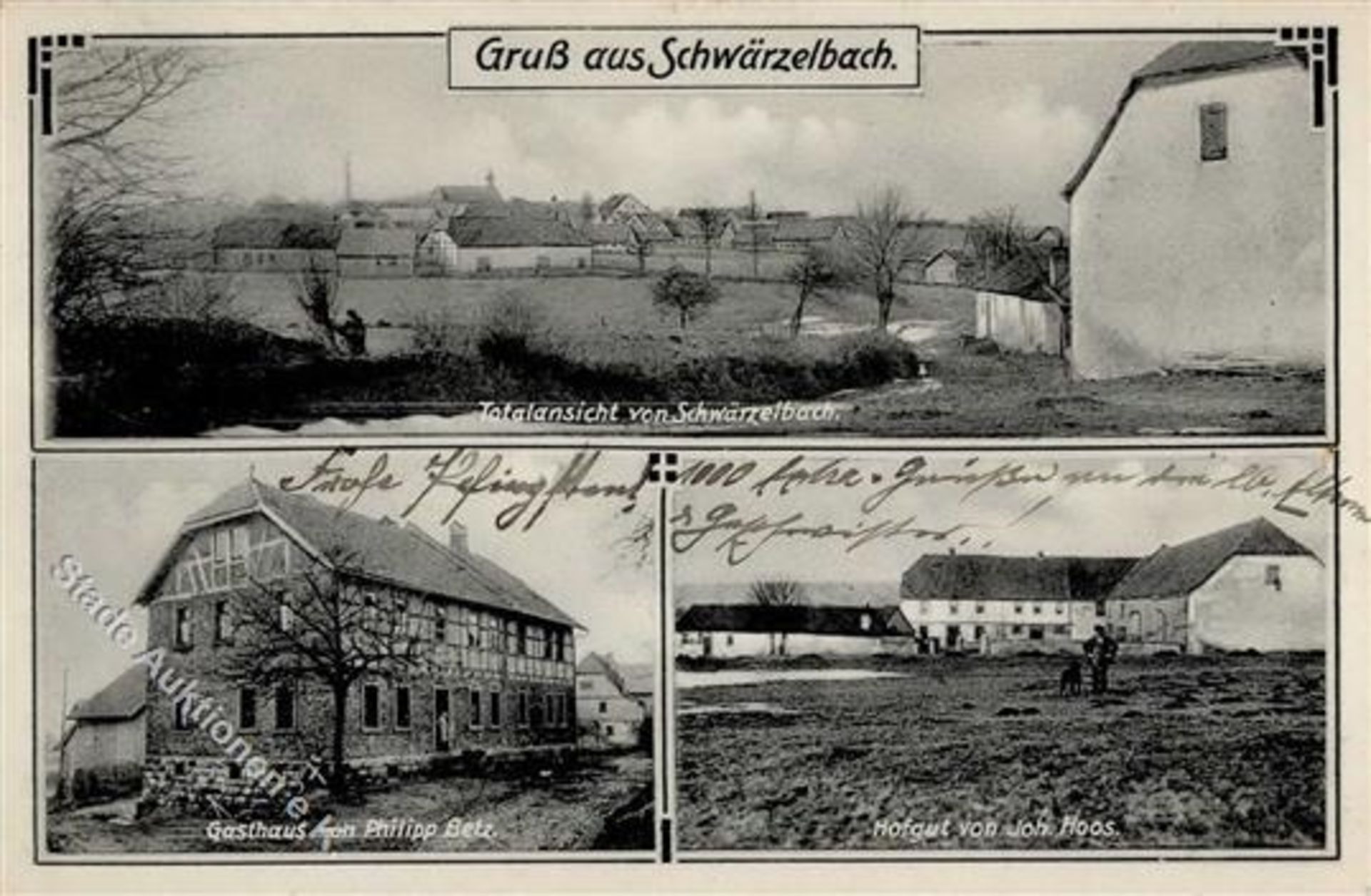 Schwärzelbach (8781) Gasthaus Philipp Betz Hof J. Hoos Ortsansicht I-IIDieses Los wird in einer