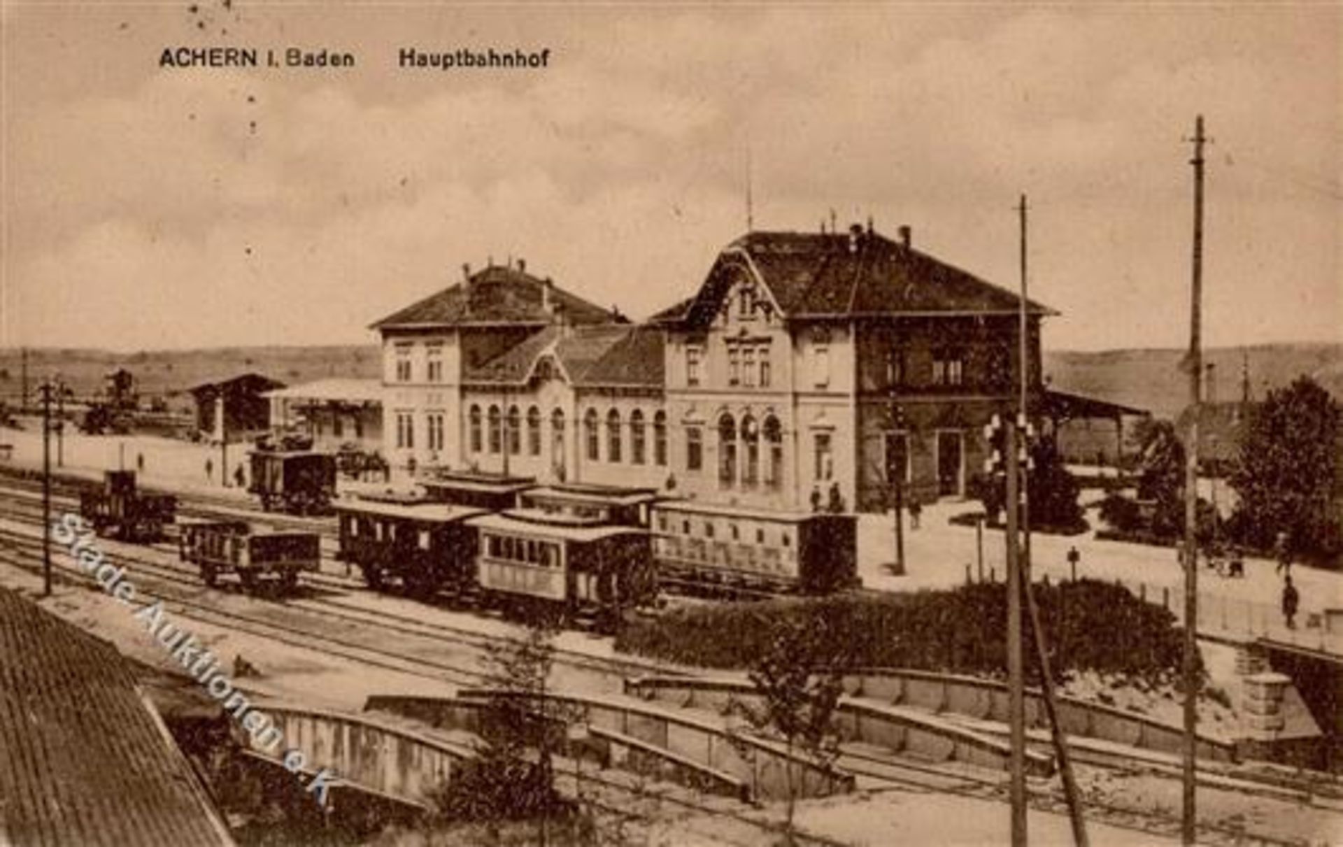 Achern (7590) Hauptbahnhof Eisenbahn 1918 I-IIDieses Los wird in einer online-Auktion ohne