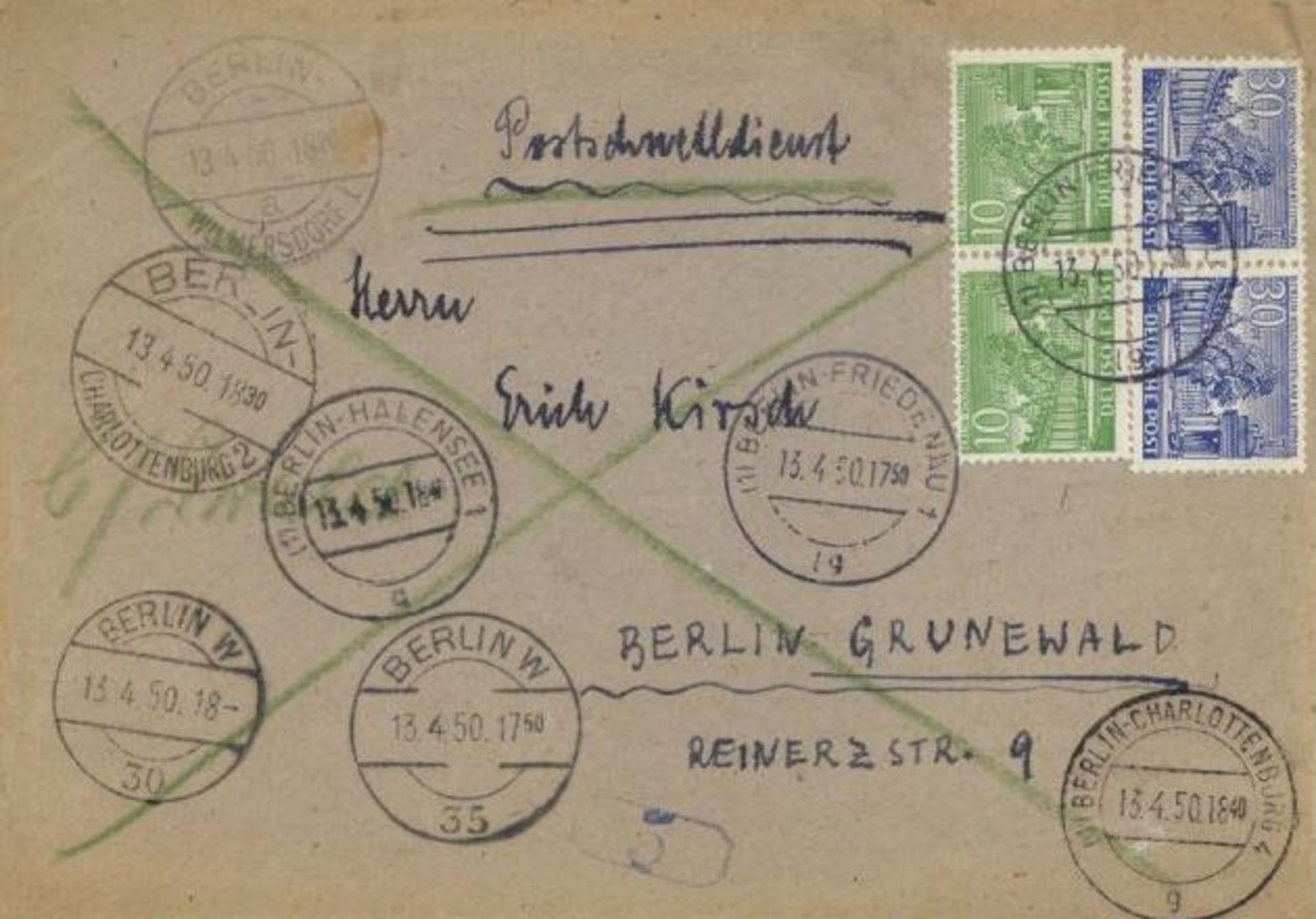 Berlin 1950 Ortsbrief mit Postschnelldienst portogerecht von Berlin-Friedenau über Berlin W35,
