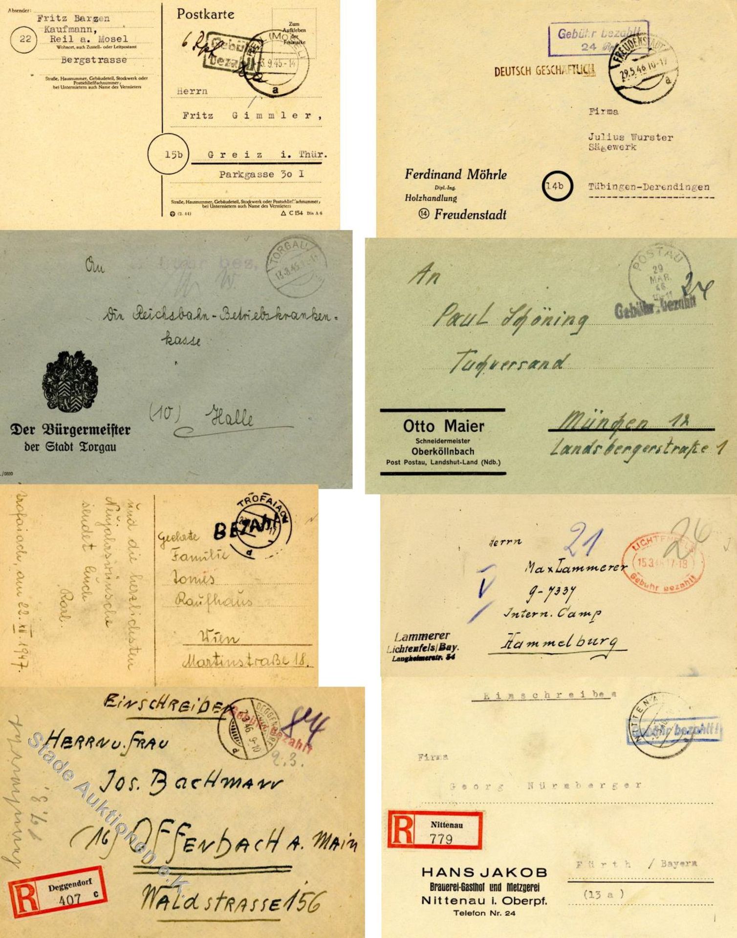 Alliierte Besetzung 1945/49 Bestand von ca. 150 Briefen und Karten, dabei Einschreiben, fast