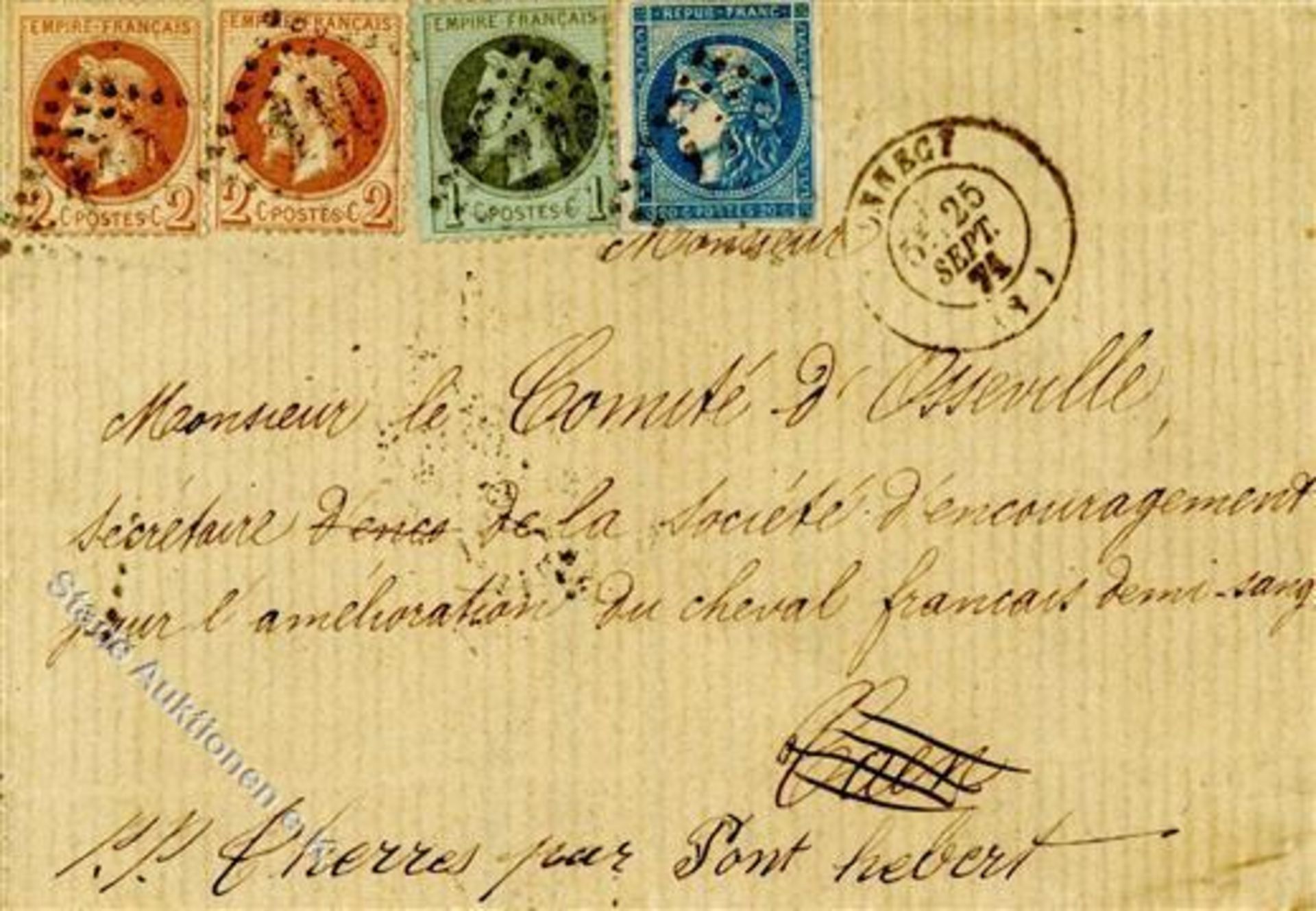 FRANKREICH, Mi.Nr.41III, 24, 25(2), 1862/71, 20 C Bordeaux, vollrandig, MiF mit 1 und 2(2) C
