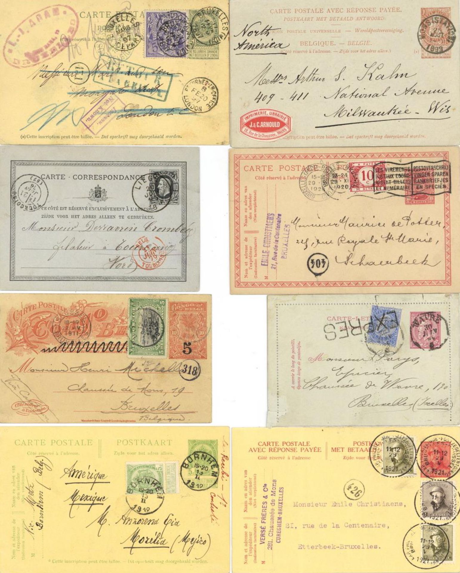 Belgien Ganzsachen 1875/1940 ca. 110 fast ausschliesslich gebrauchte Ganzsachen, Karten,