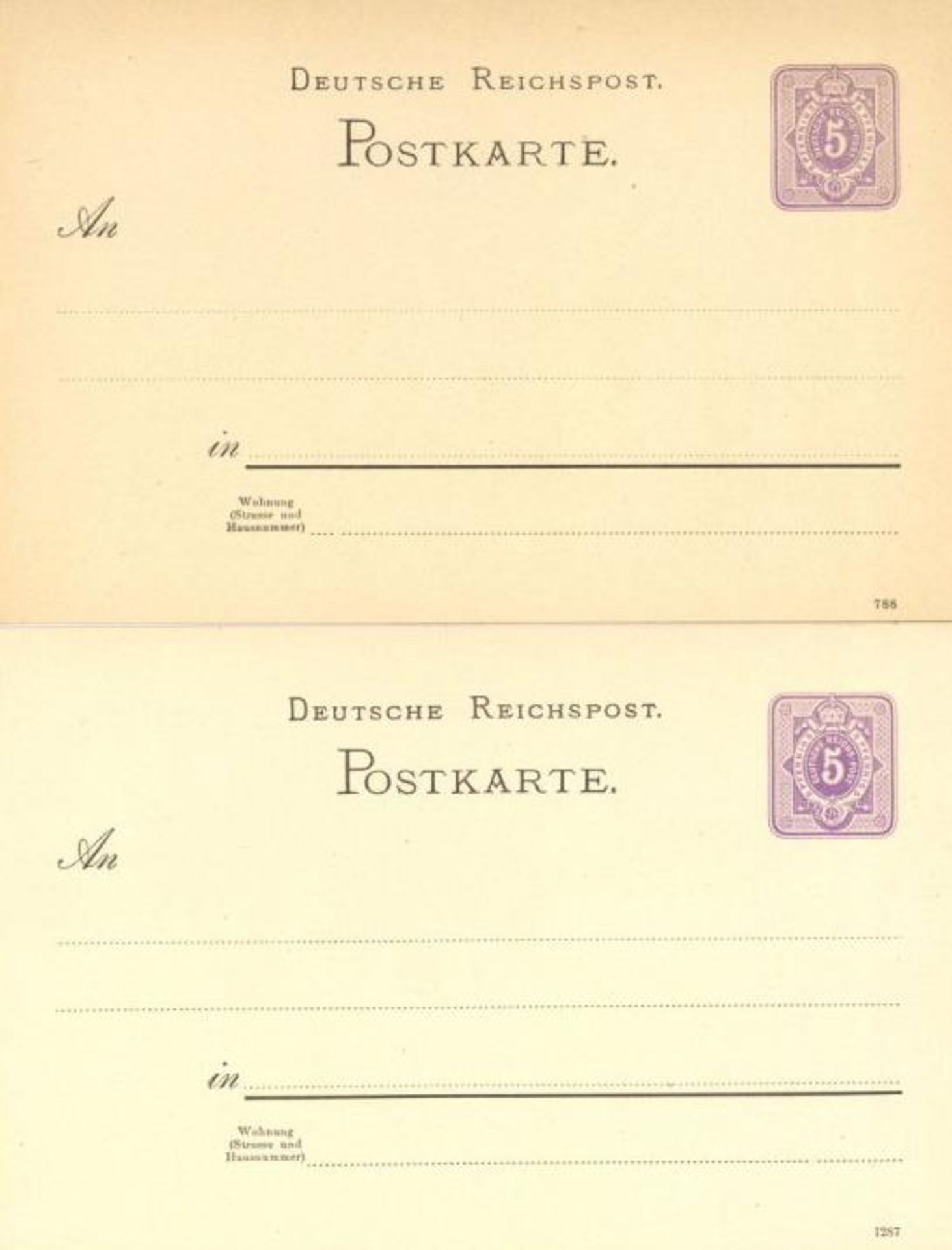 Deutsches Reich Ganzsachen 1887/89 P 18I und 19, ca. 50 Stück, fast alle bekannten Druckdaten, dabei