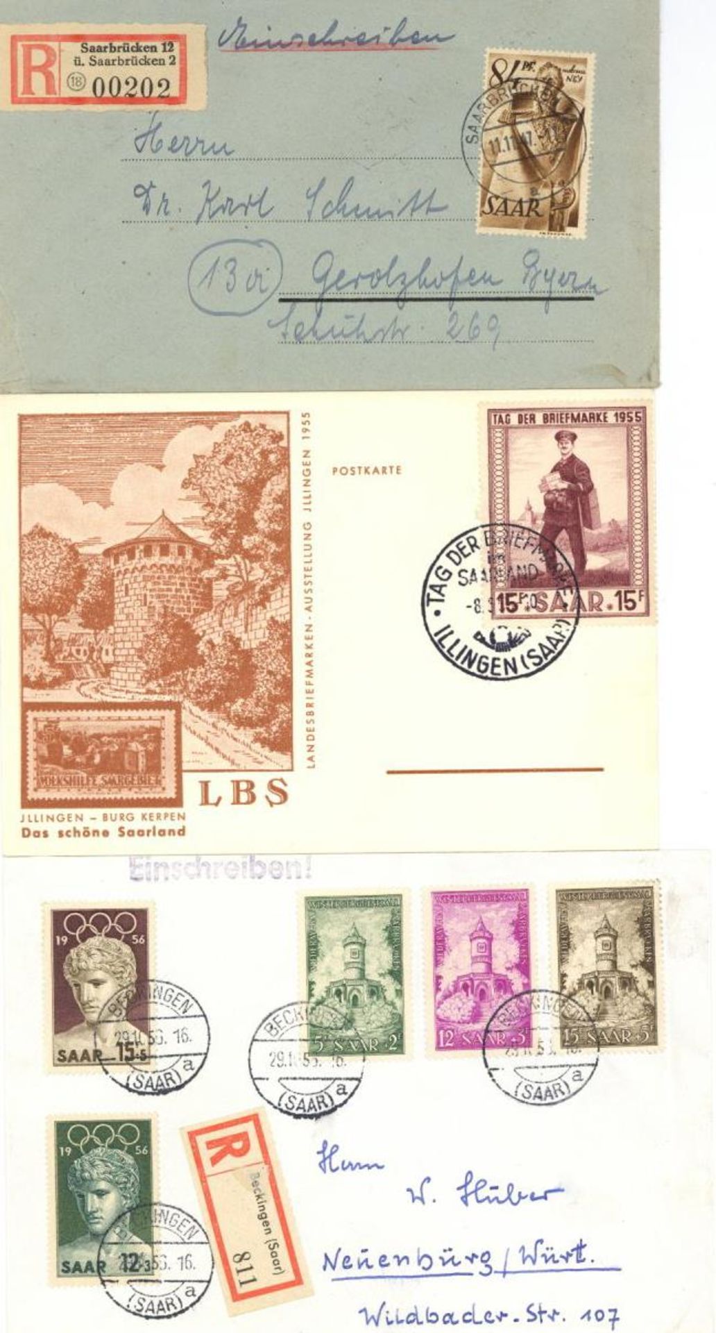 Saarland 1946/57 ca. 40 Briefe, Karten und Ganzsachen, dazu noch ca. 12 Briefe der Französischen