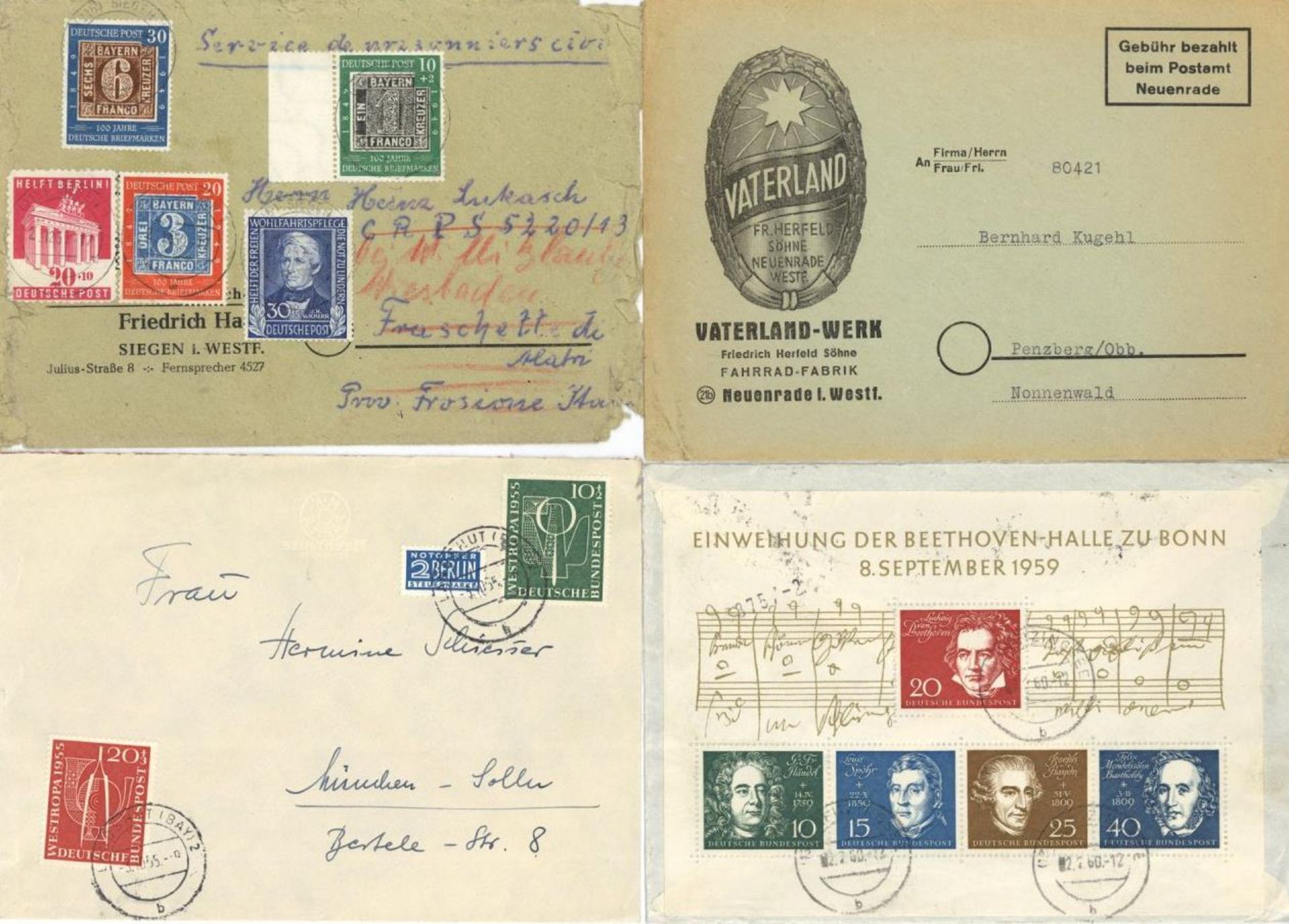 Bund 1949/90 ca. 600-700 Karten, Briefe, Paketanhänger, Einschreiben, Eilboten, Bahnpost,