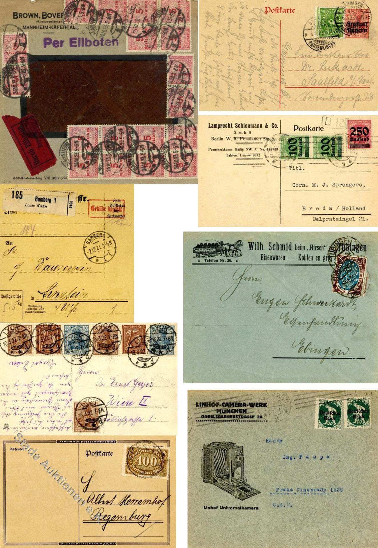 Deutsches Reich 1919/23 Bestand von ca. 430 Briefen, Karten, Firmen- und Dienstpost, Einschreiben,