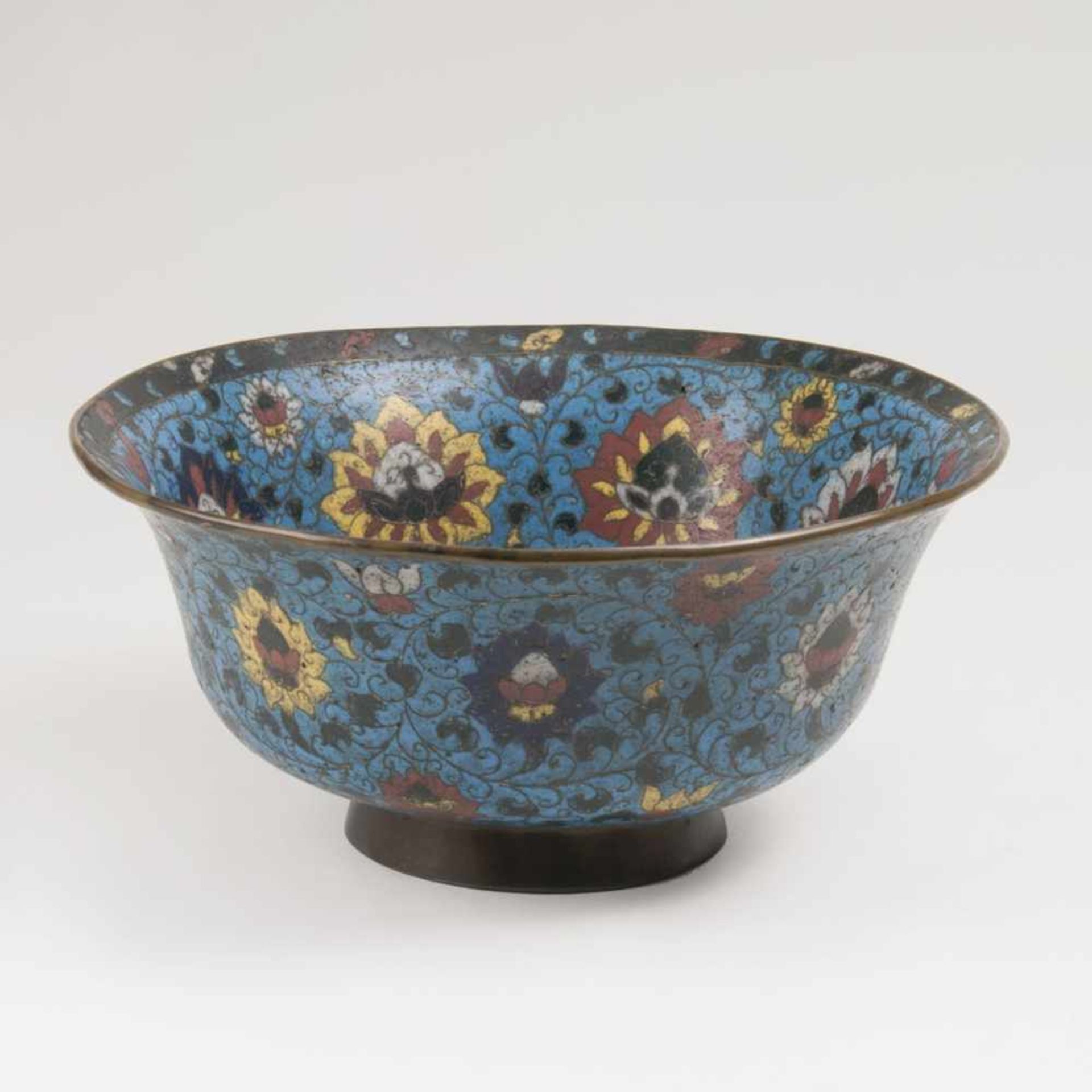 A Large Cloisonné Bowl with Mums<