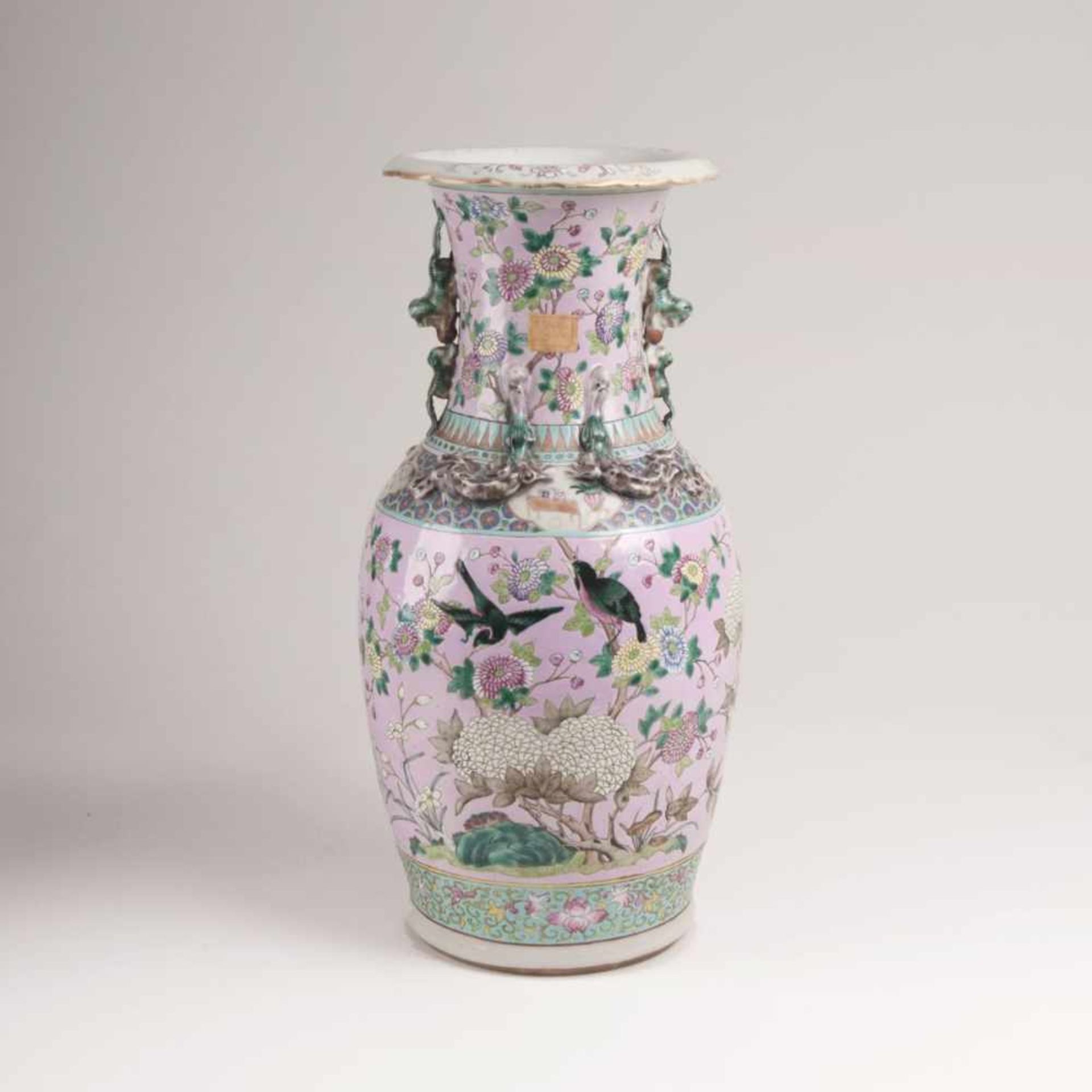 A Famille-Rose Vase with Flowers and Birds