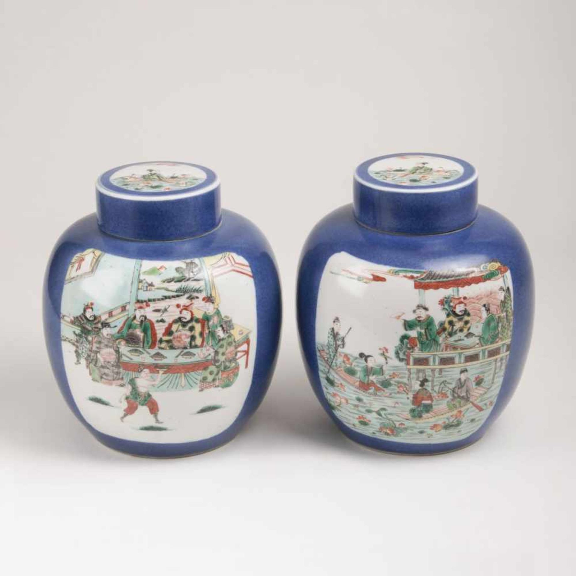 A Pair of 'Famille Verte' Ginger Jars with Figural Scenes