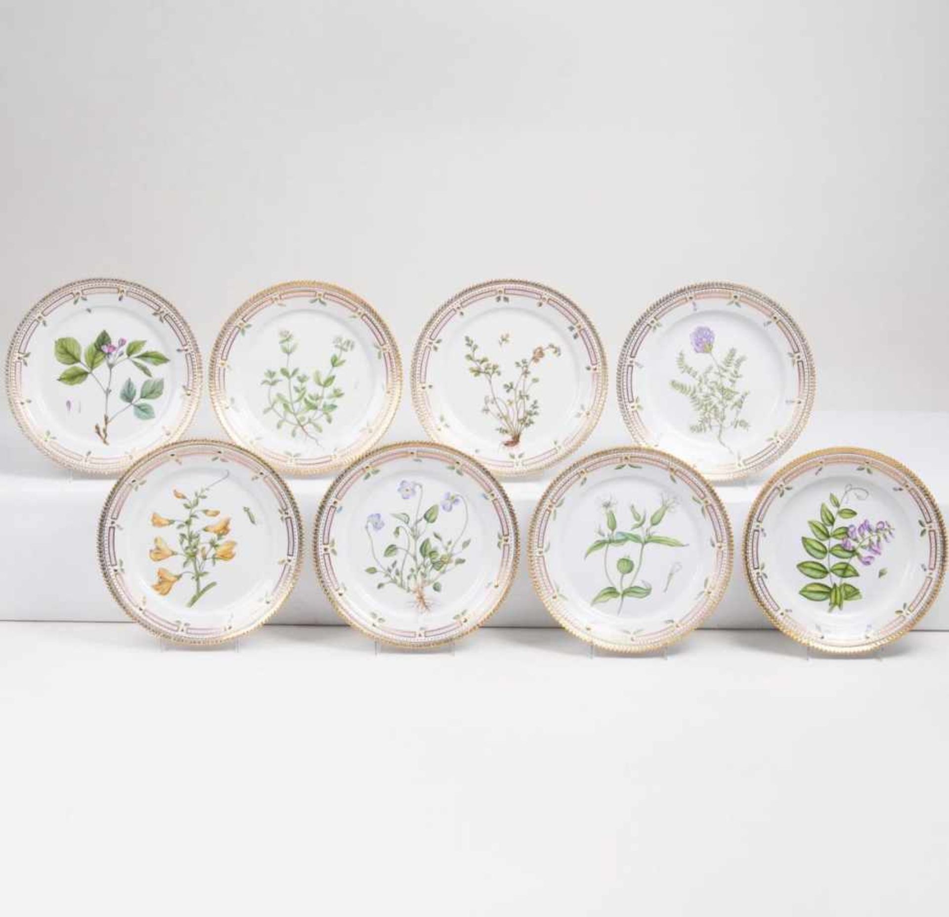 A Set ot 8 Flora Danica Breakfast Plates with Botanical SpecimenRoyal Copenhagen, around 1970 and