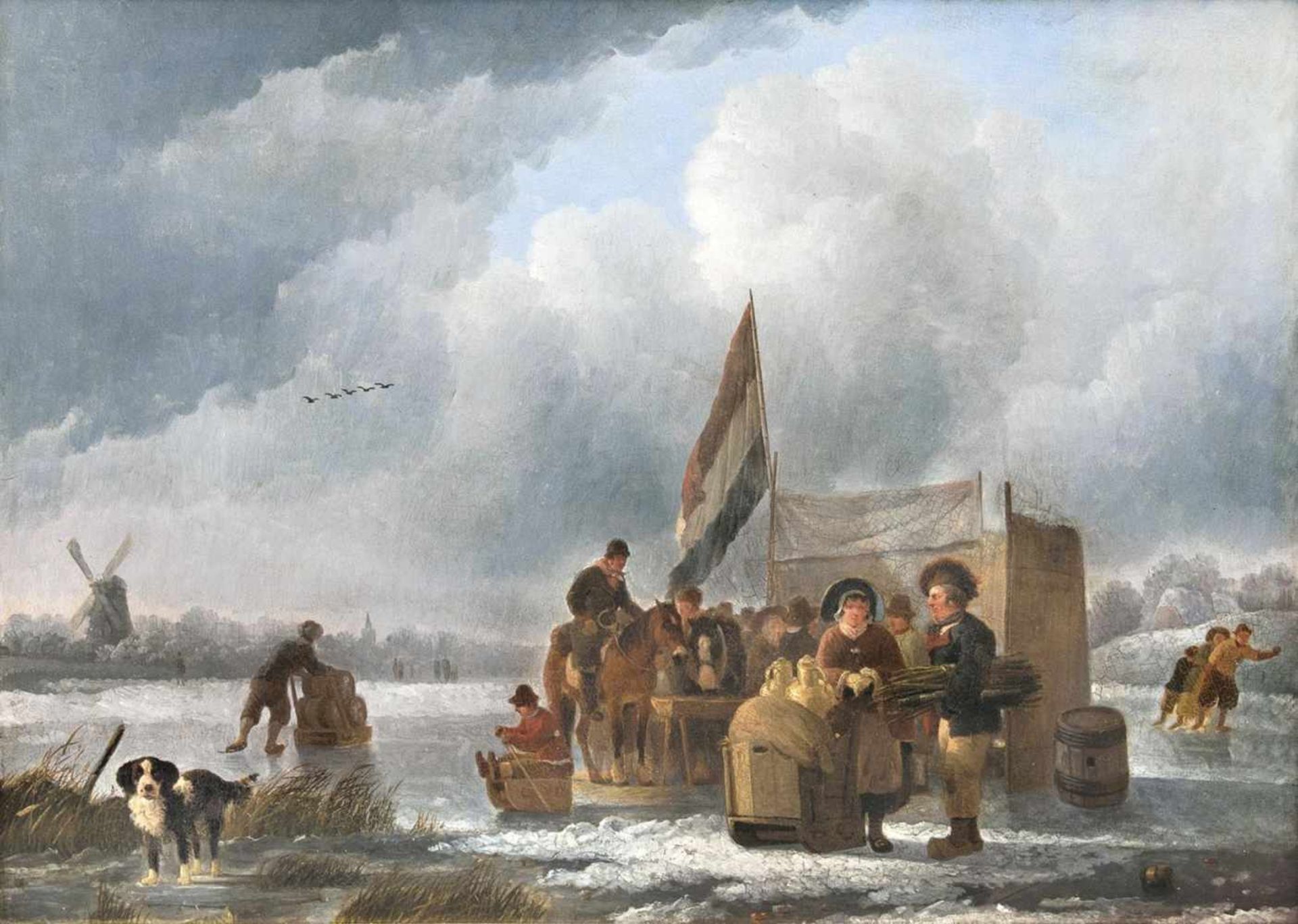 Koningh, Leendert de(Dordrecht 1777 - Dordrecht 1849)Business on a frozen RiverOil/wood, 44,5 x 60
