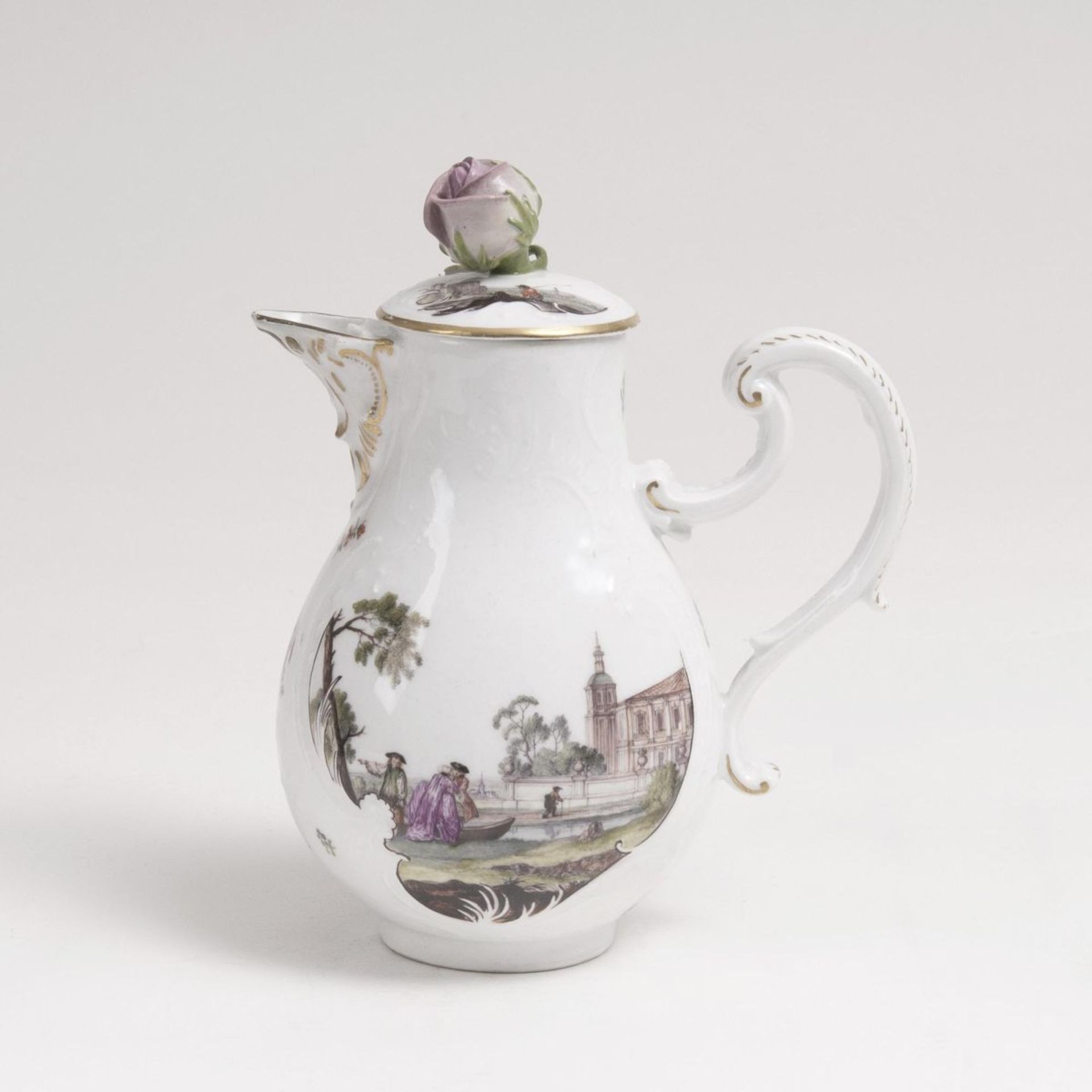 A Rococo Coffee Pot with Dulong Relief and LandscapesMeissen, aorund 1745. Porcelain. Obverse and