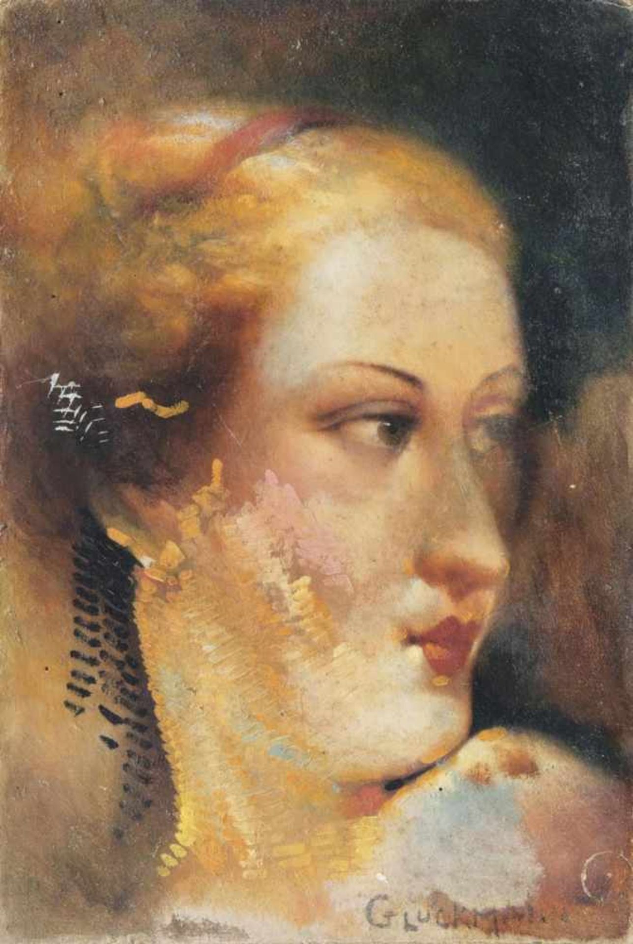 Gluckmann, Grigorij(Vitebsk 1898 - Los Angeles 1973)Portrait of a LadyOil/cardboard, 27,5 x 18 cm,
