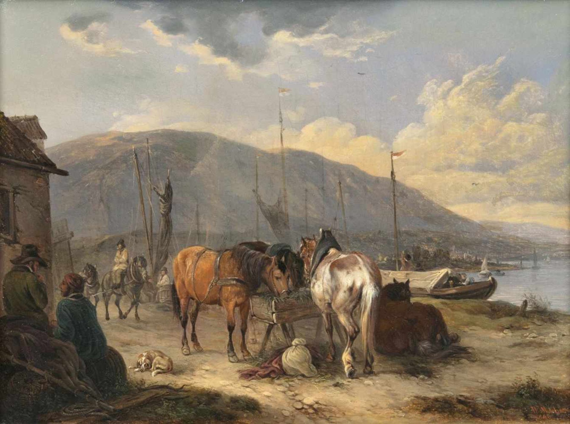 Melchior, Wilhelm(Nymphenburg 1817 - München 1860)Horses at the ThroughOil/canvas, 25 x 33,5 cm, lo.