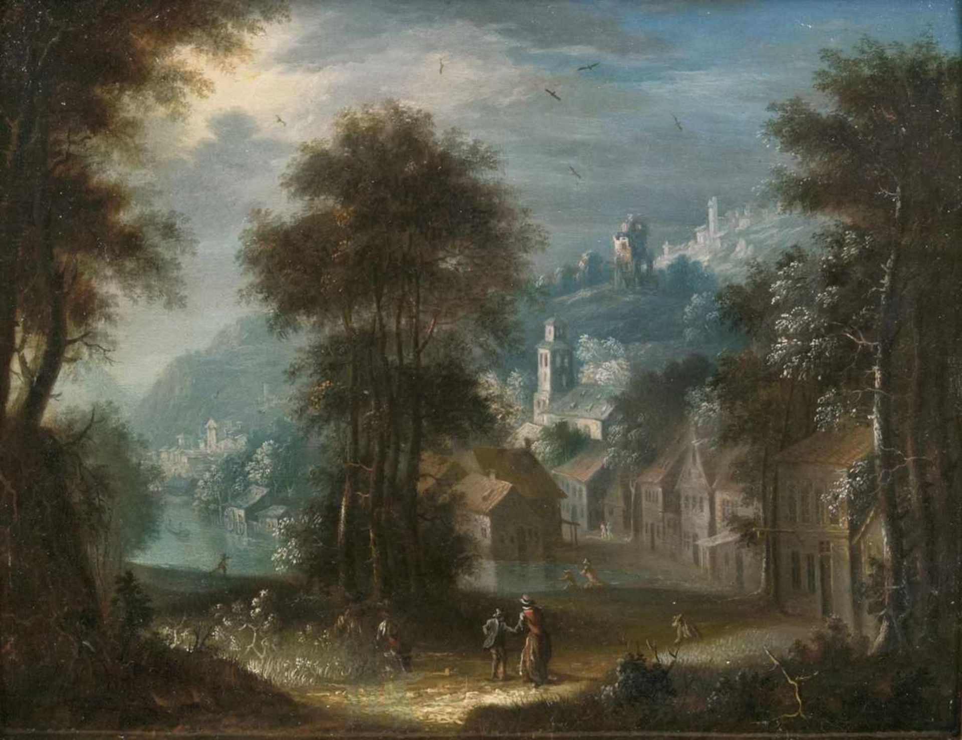 Flemish school17th cent.View of a Town in a River Valleyc. 1650, oil/wood, 27 x 35 cm, on the