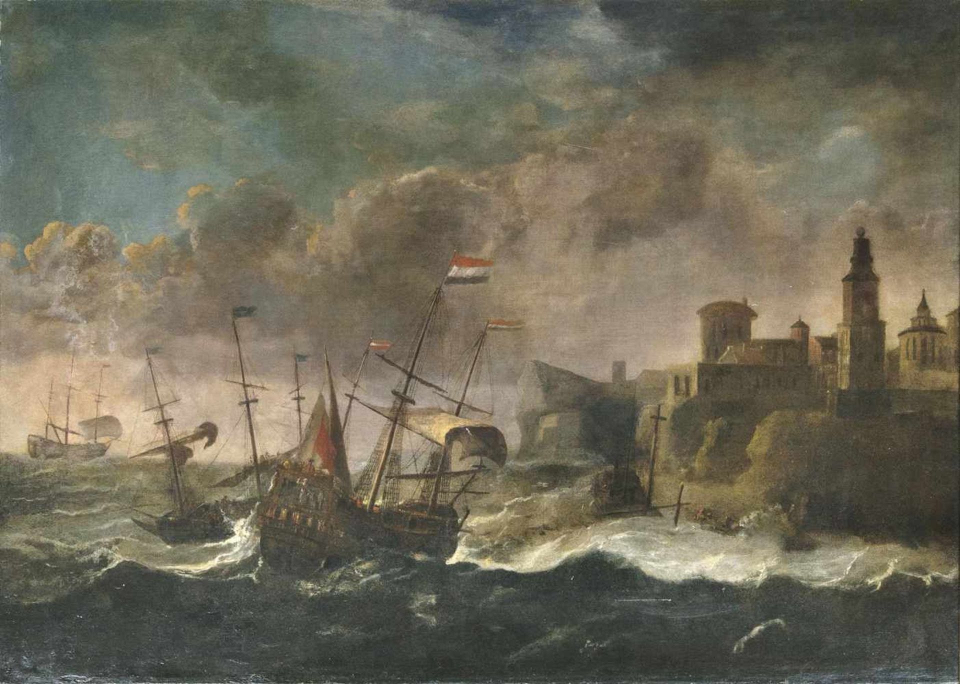 Peeters, Jan(Antwwerpen 1624 - Antwerpen 1678), attr.Dutch Ships in a GaleOil/canvas, 75,5 x 107 cm,