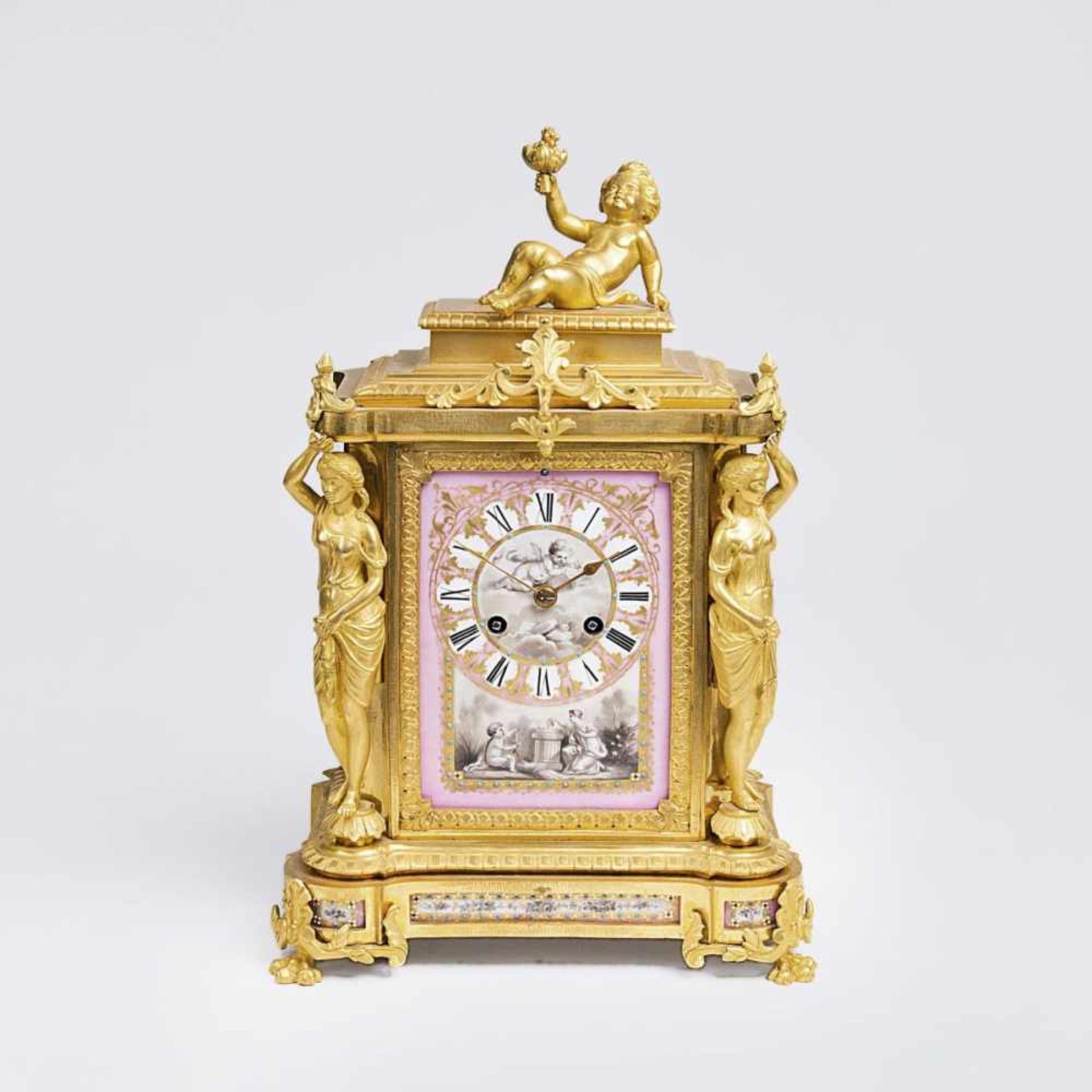 A Napoléon III Pendule with Caryatids and Sèvres Porcelain Plates 'Requiem'France, around 1870/80.