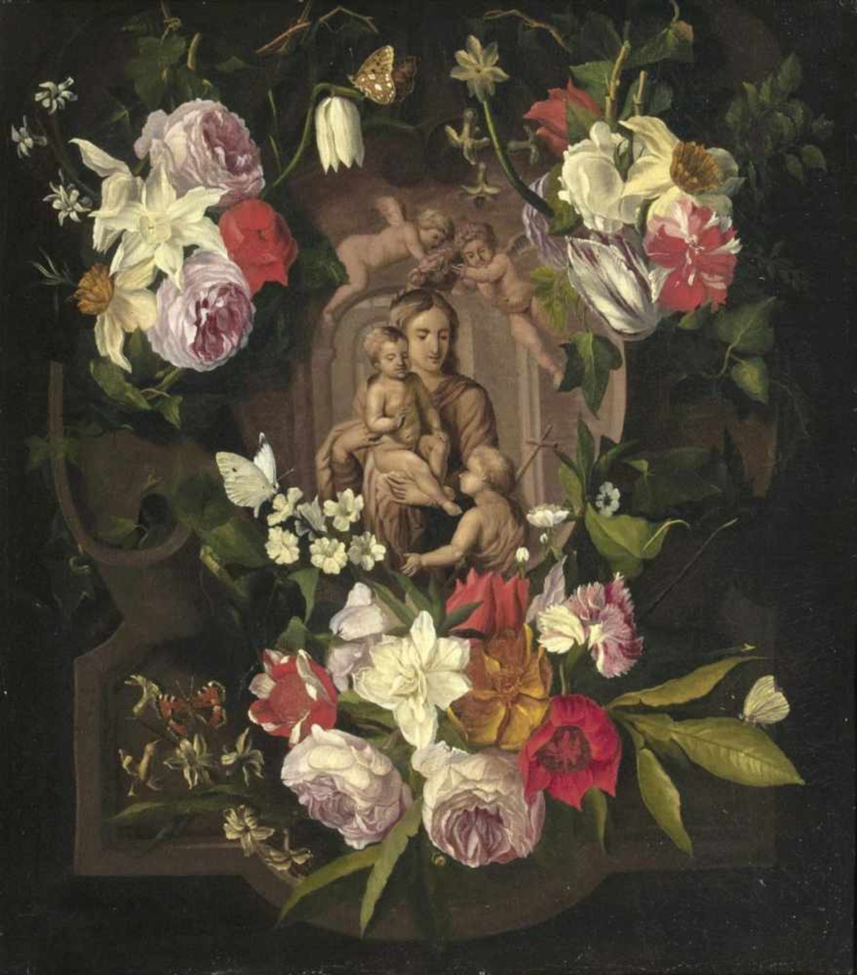 Seghers, Daniel(Antwerpen 1590 - Antwerpen 1661)Madonna in a Garland of FlowersOil/canvas, 62 x 55