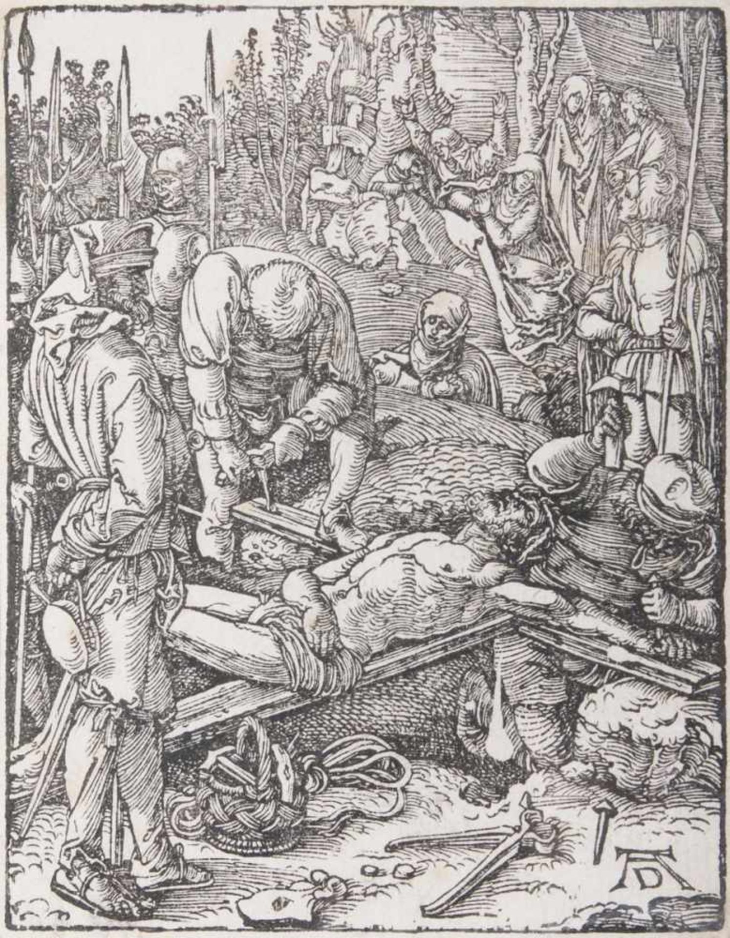 Dürer, Albrecht(Nürnberg 1471 - Nürnberg 1528)Christ nailed to the CrossWoodcut, 12,5 x 10 cm,