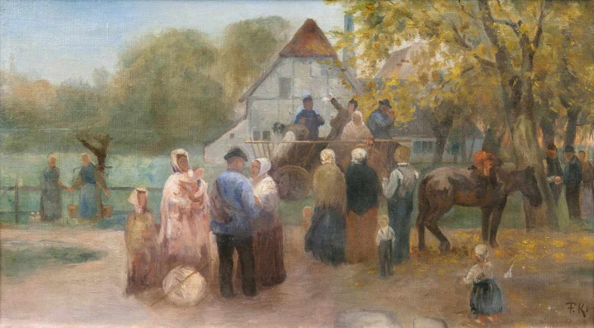 Friedrich Kallmorgen(Altona 1856 - Grötzingen 1924)Vor der AbreiseÖl/Lw., 30,5 x 54 cm, r. u.