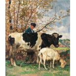 Julius Paul Junghanns(Wien 1876 - Düsseldorf 1958)Bauer mit Kuh und ZiegeÖl/Lw., 60 x 50,5 cm, l. u.