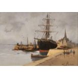 Eugène Galien-Laloue(Paris 1854 - Cherence 1941)Hafen in der NormandieÖl/Holz, 16 x 22 cm, r. u.