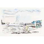 Ivo Hauptmann(Erkner 1886 - Hamburg 1973)Am ElbstrandAquarell, 30,5 x 47,5 cm, r. u. sign. und