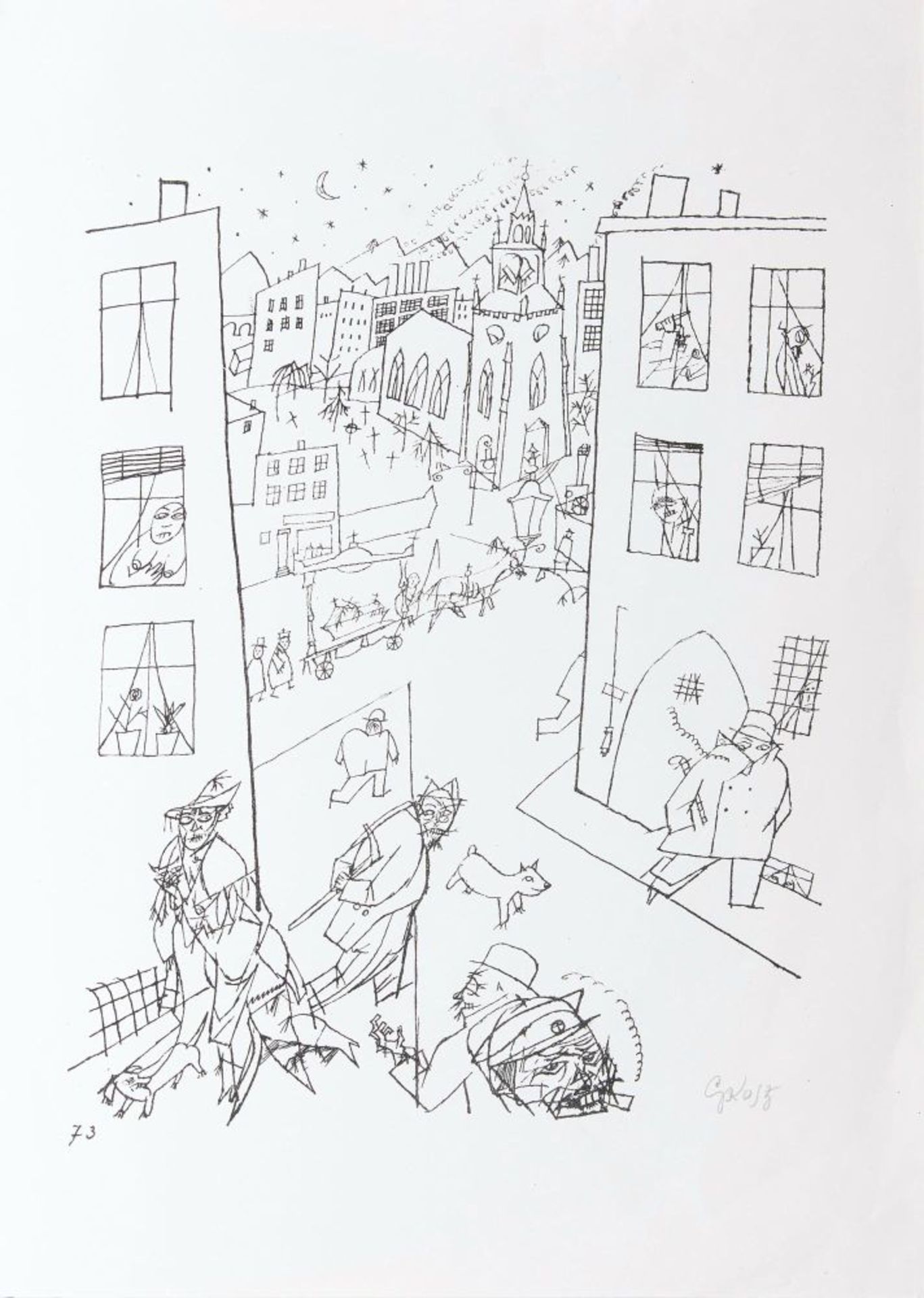 George Grosz(Berlin 1893 - Berlin 1959)VorstadtLithographie, 35,5 x 25,5 cm, r. u. mit Bleistift