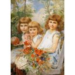 Arthur Kurtz(St. Gallen/Steiermark 1860 - Baden/Wien 1917)Drei Kinder im GartenÖl/Holz, 92 x 67,5