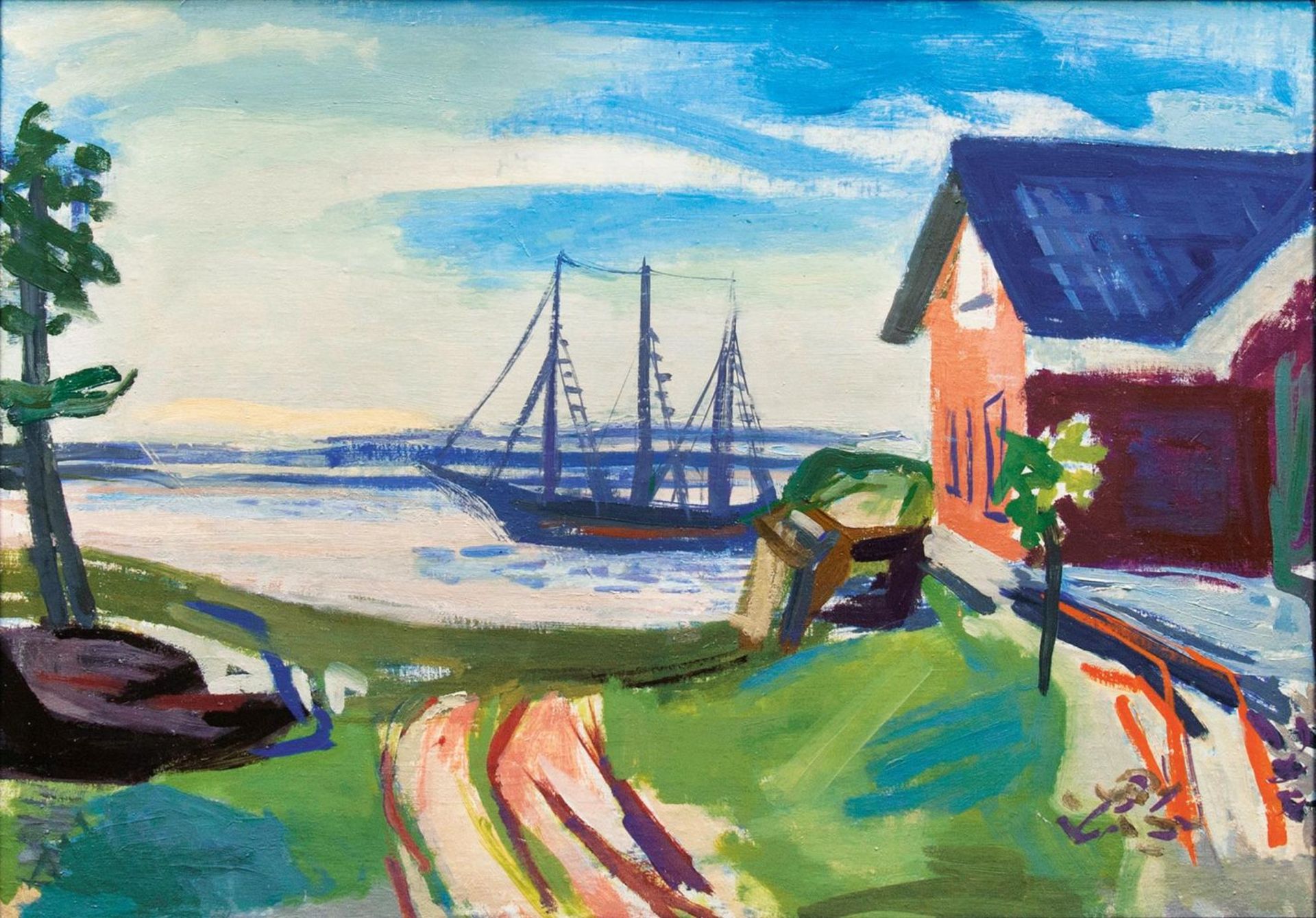 Erich Hartmann(Elberfeld 1886 - Hamburg 1974)Blick auf die ElbeÖl/Lw., 61,5 x 86,5 cm. - Provenienz: