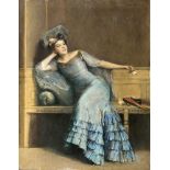 Anton Hille(Dresden 1866 - Dresden 1921)Eleganz in BlauÖl/Lw., 74,5 x 56,5 cm, r. o. sign. und