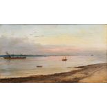 Carl Wilhelm Hugo Schnars-Alquist(Hamburg 1855 - Hamburg 1939)Abendstimmung, ElbeÖl/Lw., 30,5 x 54,5