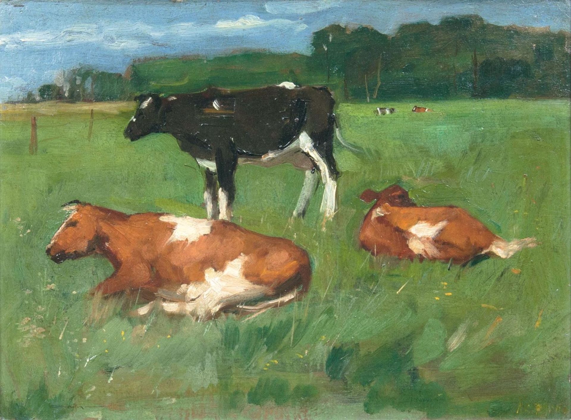 Thomas Herbst(Hamburg 1848 - Hamburg 1915)Kühe auf der WeideÖl/Karton/Holz, 30 x 40,5 cm, r. u.