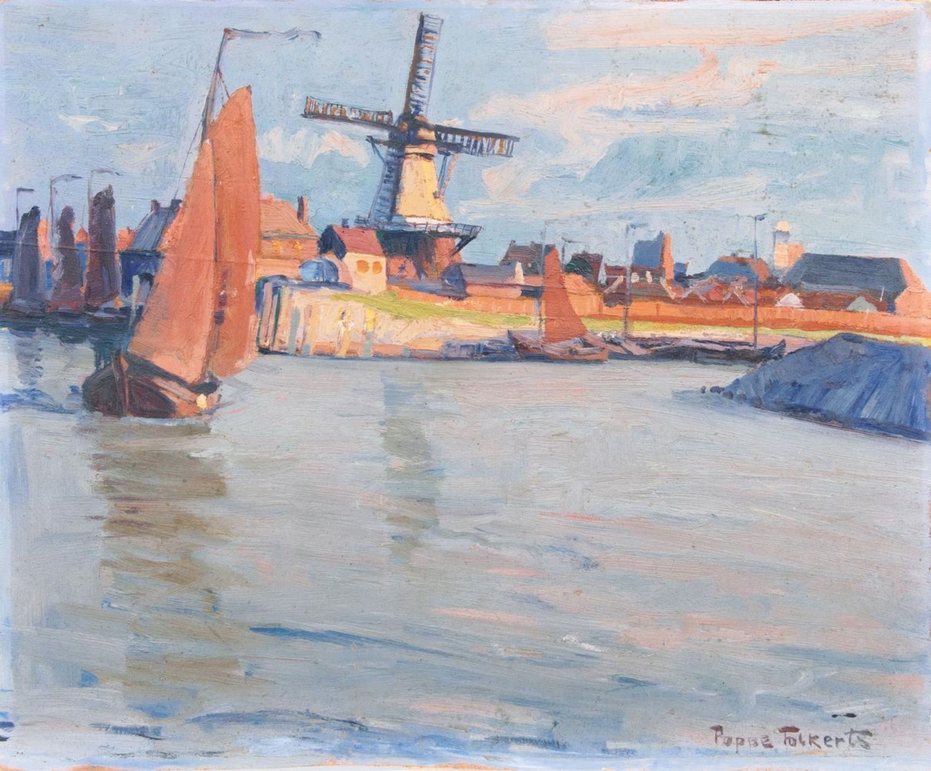 Poppe Folkerts(Norderney 1875 - Norderney 1949)Mühle in HarderwijckÖl/Holz, 51,5 x 62 cm, r. u.