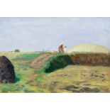 Otto Modersohn(Soest 1865 - Fischerhude 1943)Sonnige Moorlandschaft mit Bäuerin und KindÖl/Karton/