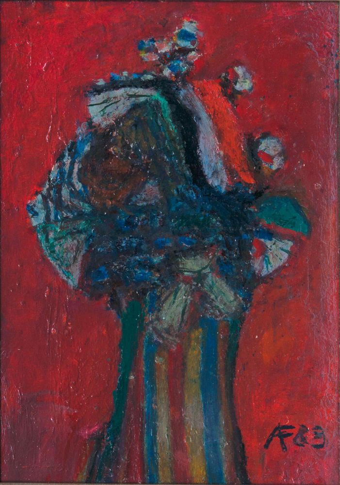 Arnold Fiedler(Hamburg 1900 - Hamburg 1985)Blumen in gestreifter VaseÖl/Karton, 41,5 x 30 cm, r.