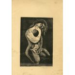 JOSE VENTURELLI - Crouching Woman - Original woodcut