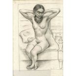 DIEGO RIVERA - Desnudo Sentado con Brazos Levantados [Frida Kahlo] - Original pencil drawing on p...