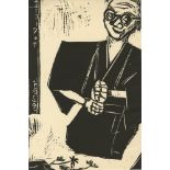 SHIKO MUNAKATA - At New York (Self-Portrait) - Woodcut