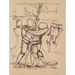 DAVID ALFARO SIQUEIROS - La pelea - Pen and ink on paper