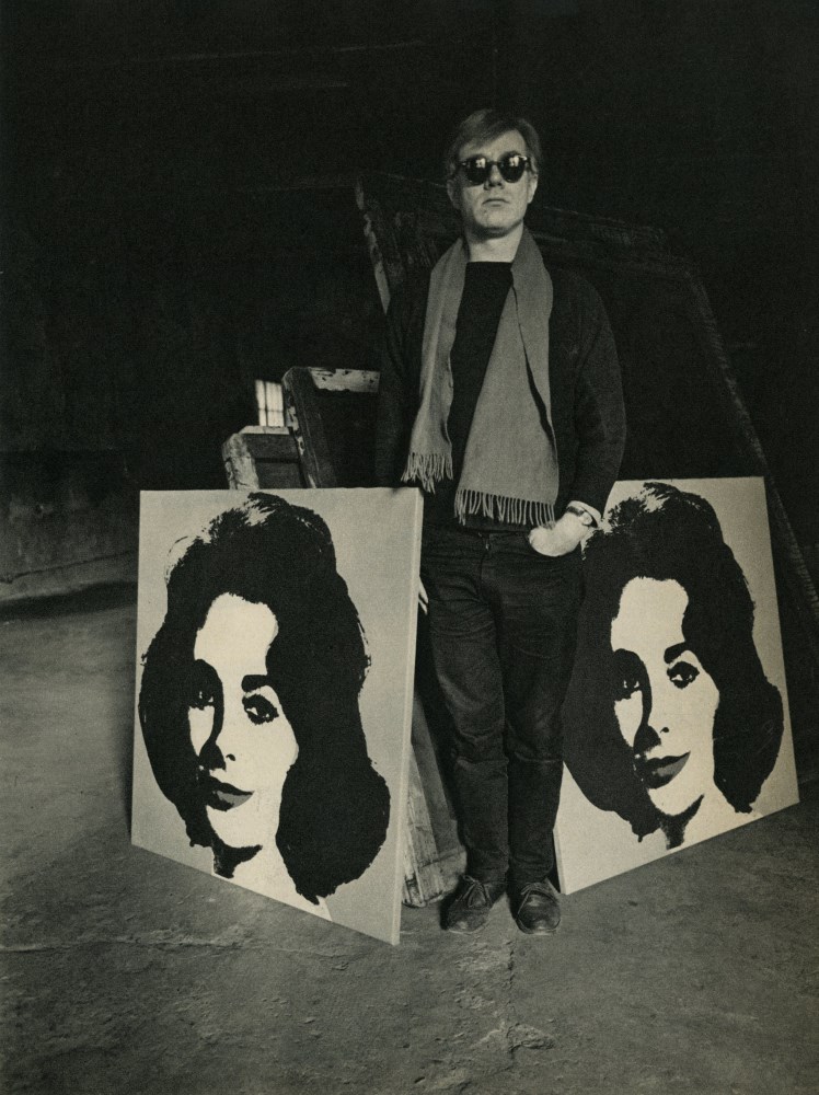 EVELYN HOFER - Andy Warhol with His Paintings of Liz Taylor - Original toned vintage photogravure