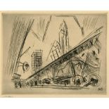 JOHN MARIN - Downtown, the El - Etching with drypoint