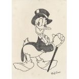 WALT DISNEY - Donald Duck with Top Hat - Pen & ink drawing on paper