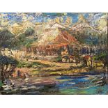 OSKAR KOKOSCHKA - Dorf am Fluss - Oil on canvas