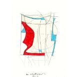 BEN NICHOLSON [par/imputée] - Composition 1966 - Blue & Red - Watercolor and ink drawing on paper