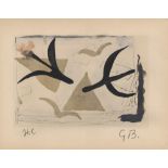 GEORGES BRAQUE - Oiseaux (Etude) - Original hand-colored gouache pochoir on collotype